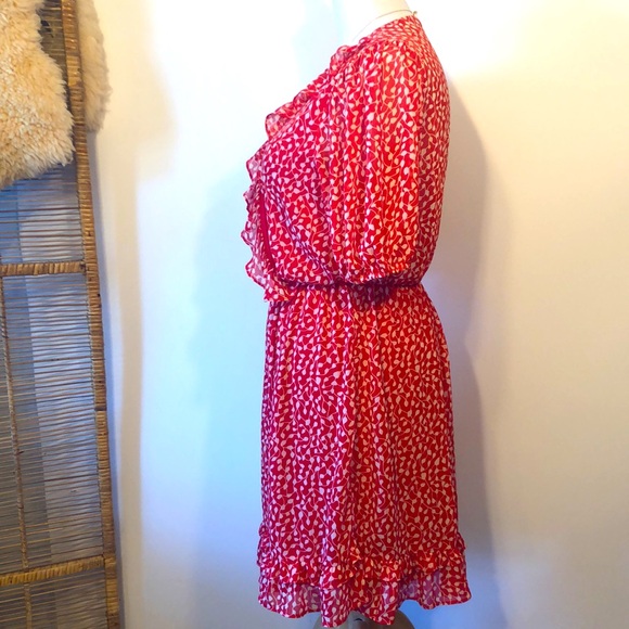 LUSH Red & White Floral Ruffle Mini Wrap Dress-Size Large - Picture 4 of 9